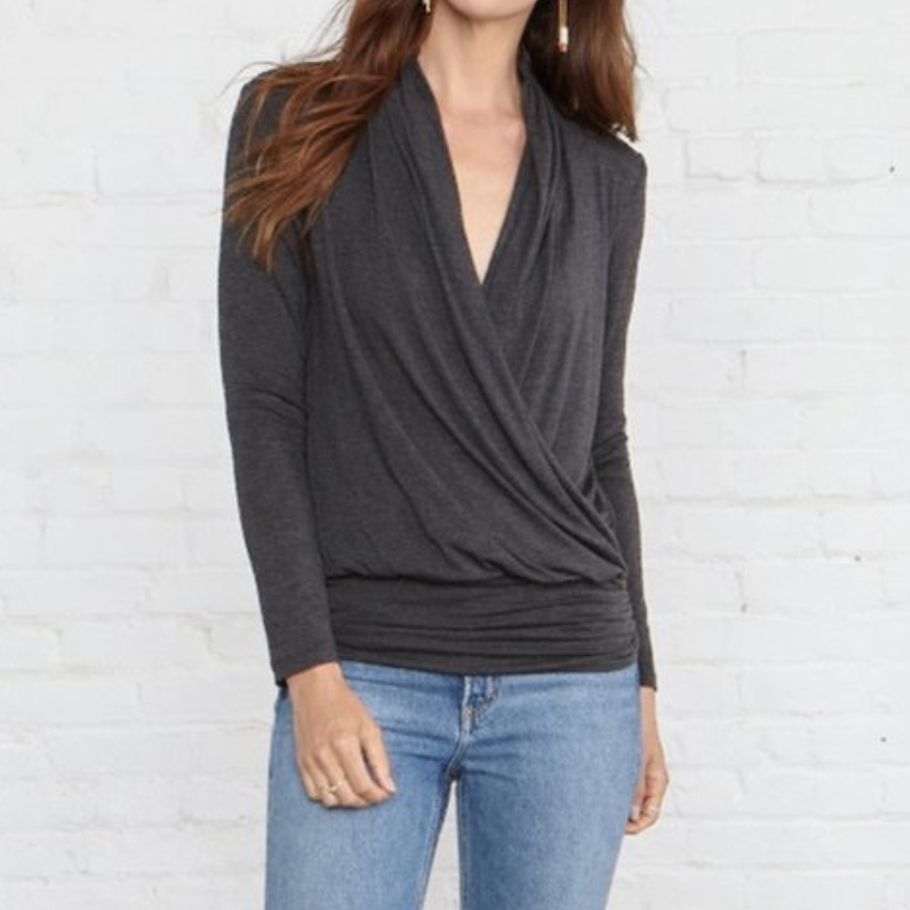 Amour Vert Burgundy Draped Long Sleeve Top